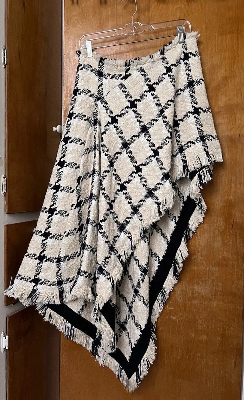 Monse Asymmetrical Tweed Draped Skirt Houndstooth Fringe Blanket Luxury Size 8